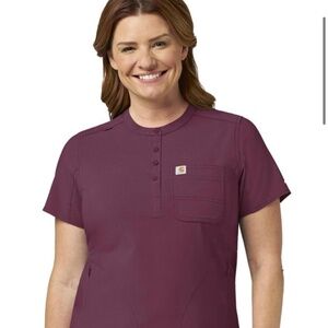 Carhartt Force Cross-Flex Modern Fit Henley Tunic Scrub Top Medium in color Wine